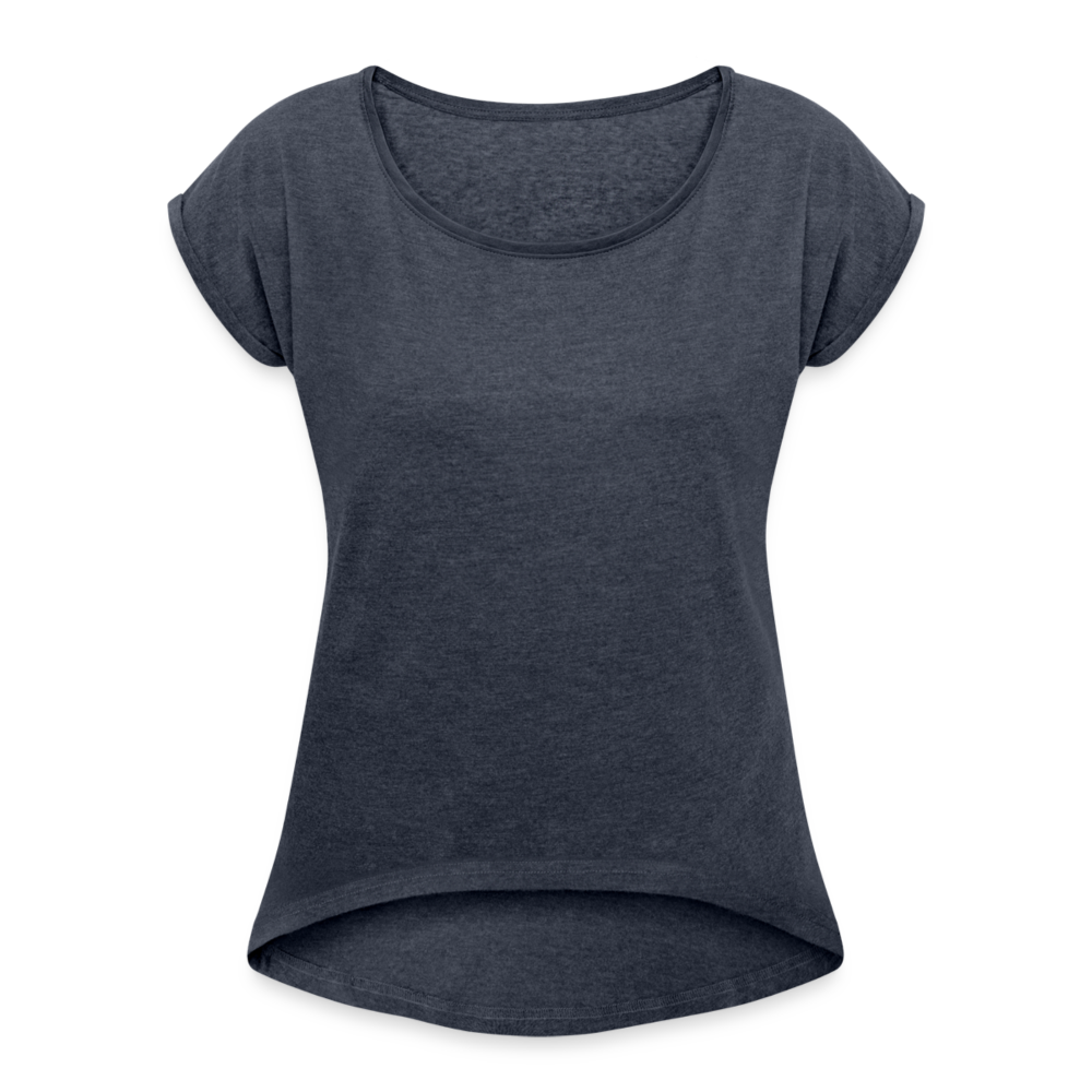 T-shirt à manches retroussées Femme - bleu marine chiné